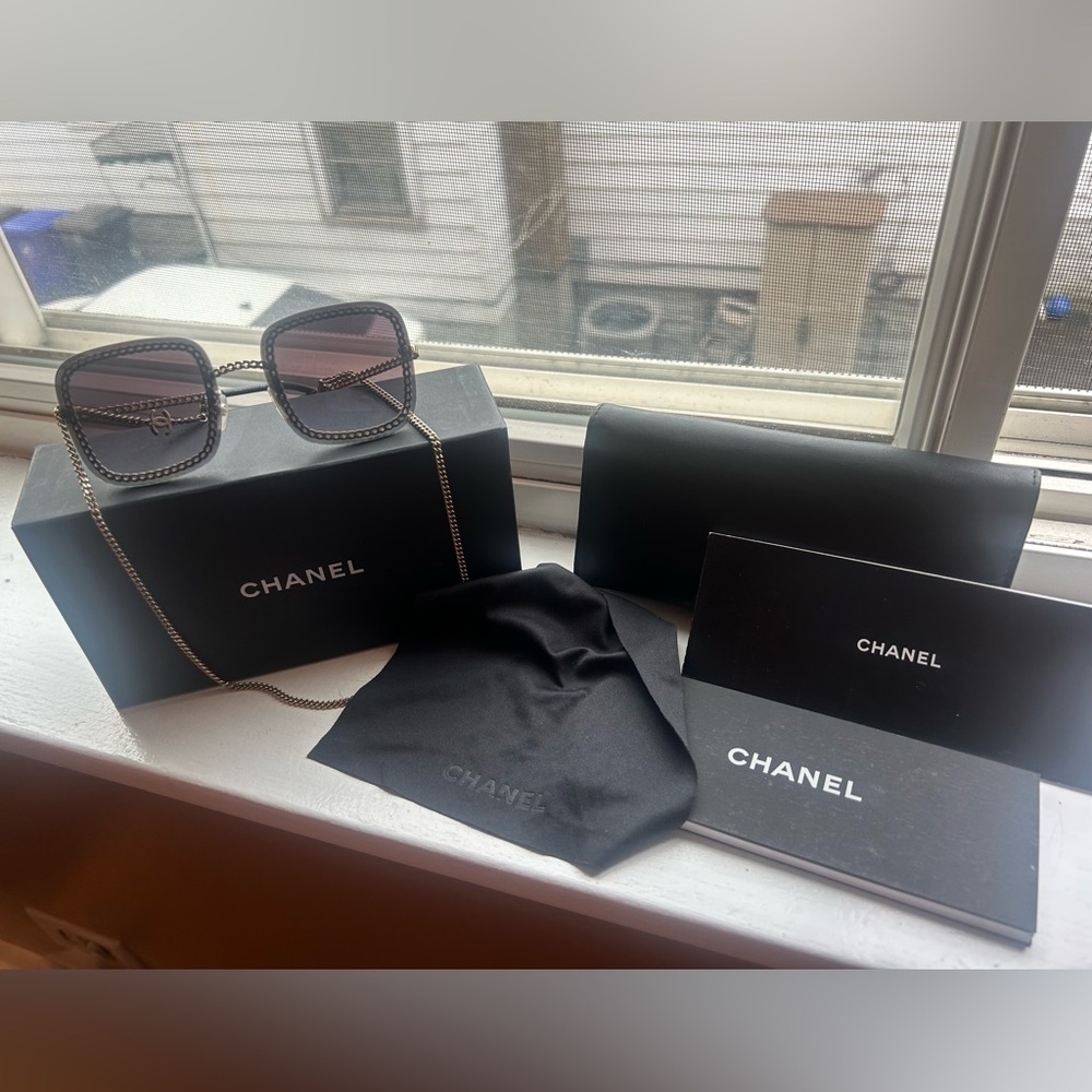 CHANEL Black and Gold Sunglasses Set